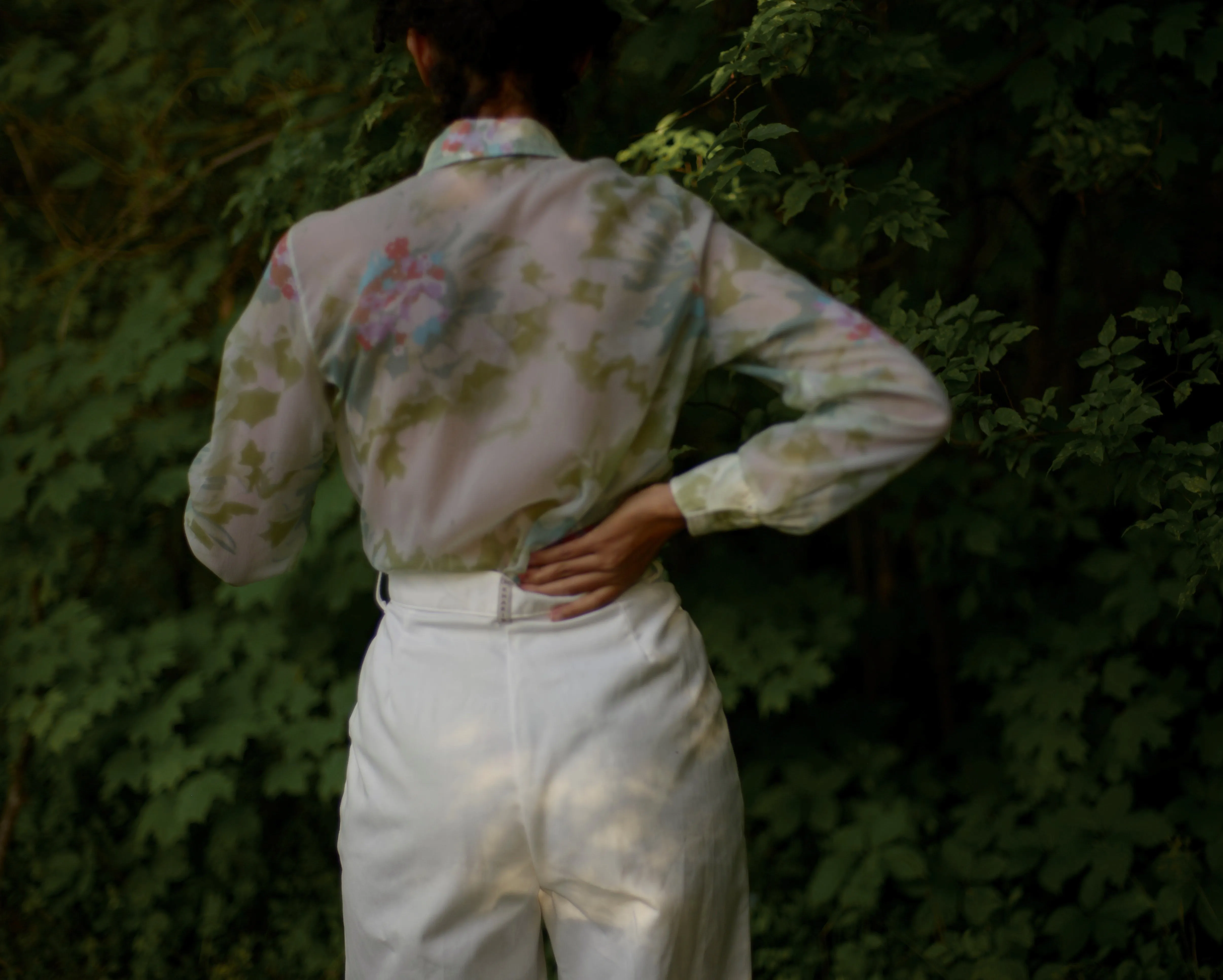 70s chiffon abstract floral print blouse