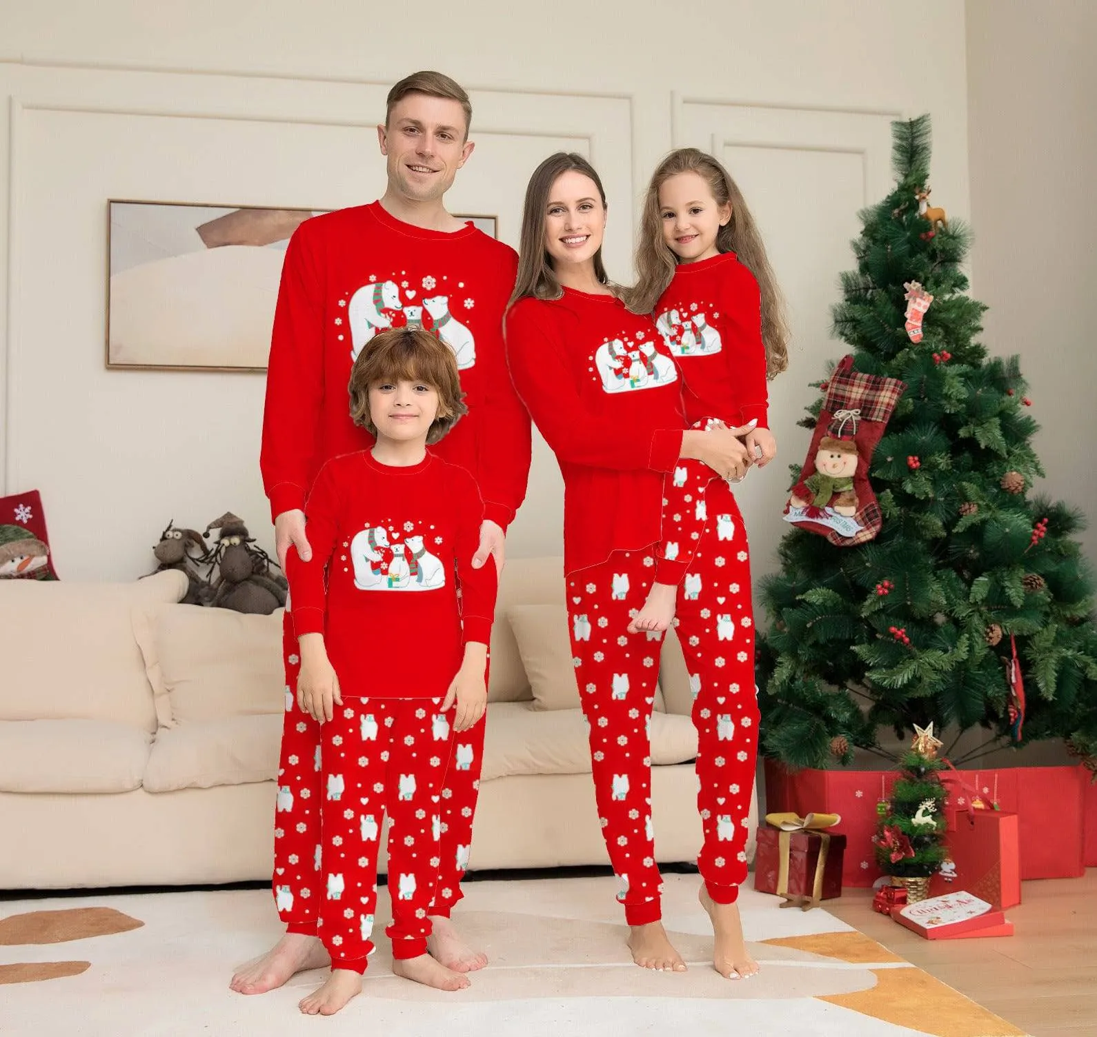 Adorable Christmas Family Pajama Set – Red Parent-Child Matching Holiday Sleepwear