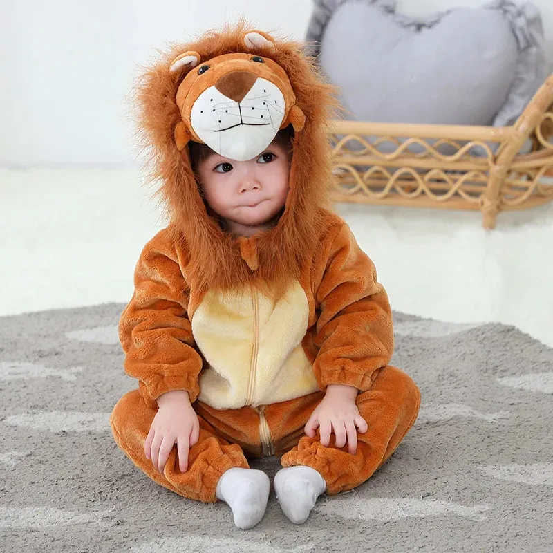 Animal King Lion Costume Baby Boys Infant Toddler Winter Pajamas Jumpsuit Onesies Flannel Fancy Dress