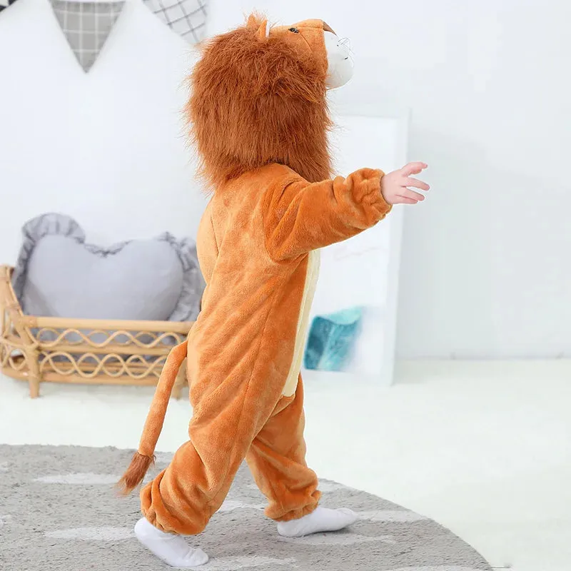 Animal King Lion Costume Baby Boys Infant Toddler Winter Pajamas Jumpsuit Onesies Flannel Fancy Dress