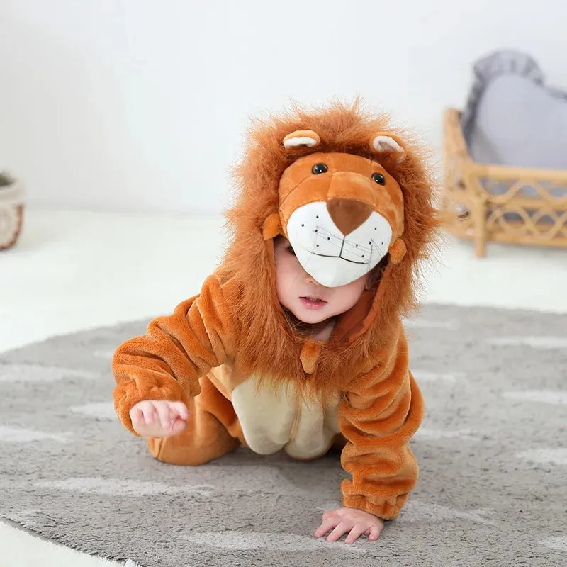 Animal King Lion Costume Baby Boys Infant Toddler Winter Pajamas Jumpsuit Onesies Flannel Fancy Dress