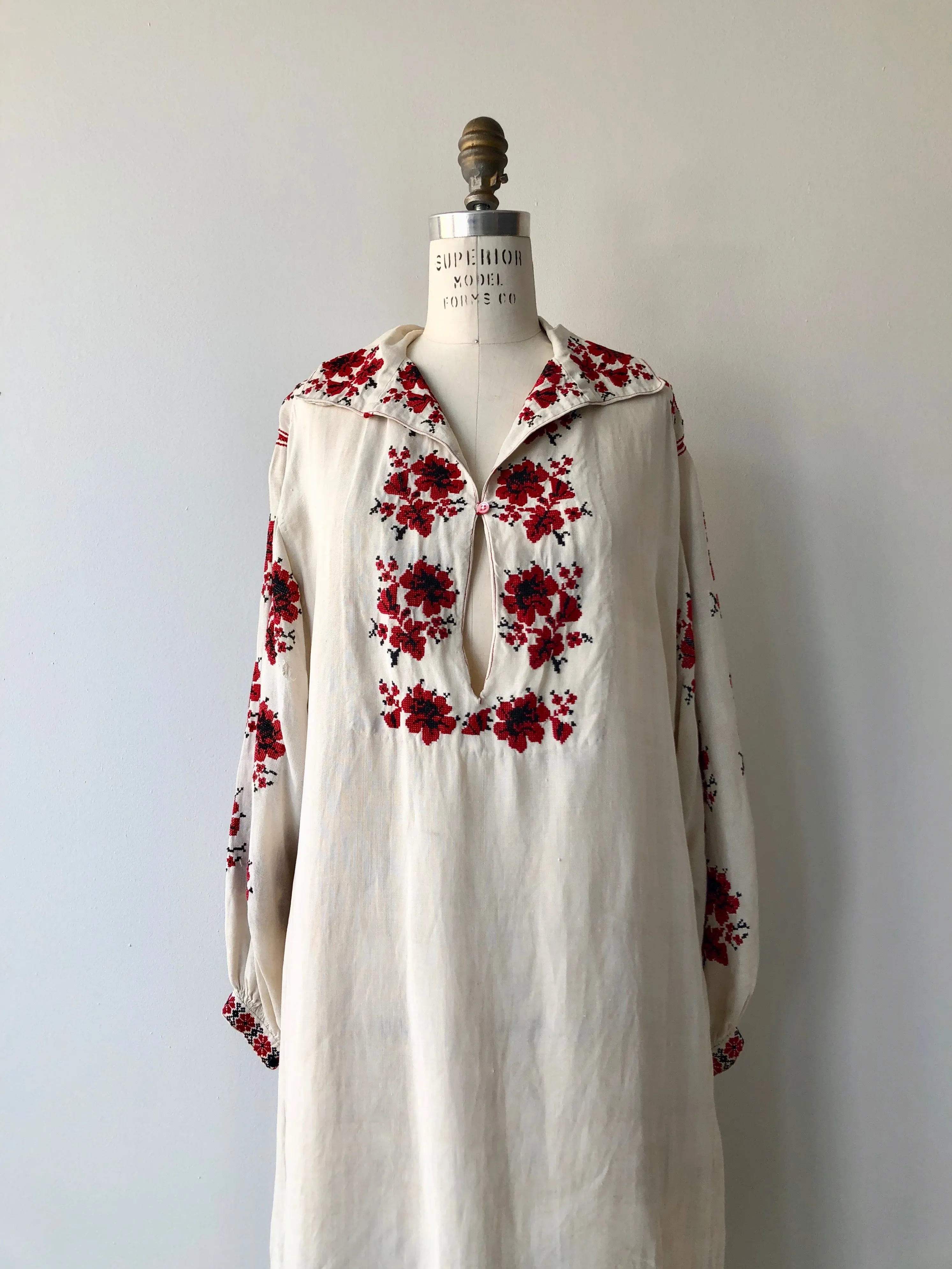 Antique Folk Embroidered Chemise Dress