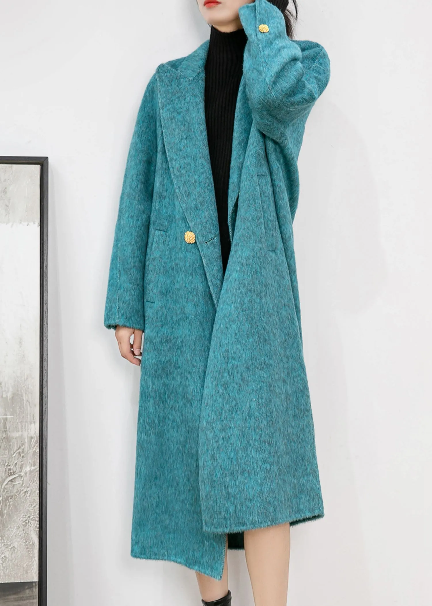 Aqua Two Button Double Face Wool Blend Fleece Long Coat