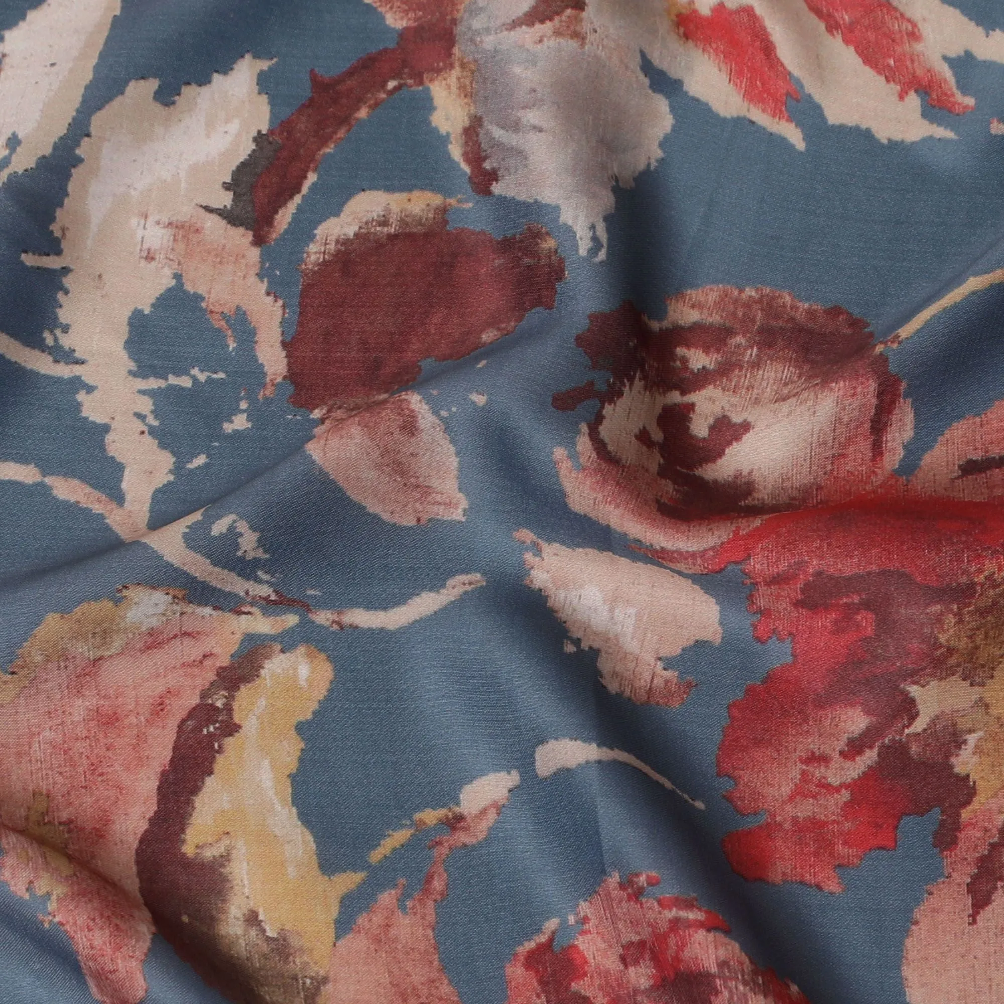 Autumnal Splendor Synthetic Modal Satin Fabric - Rustic Floral Print, 110cm - Shop Online-D17980