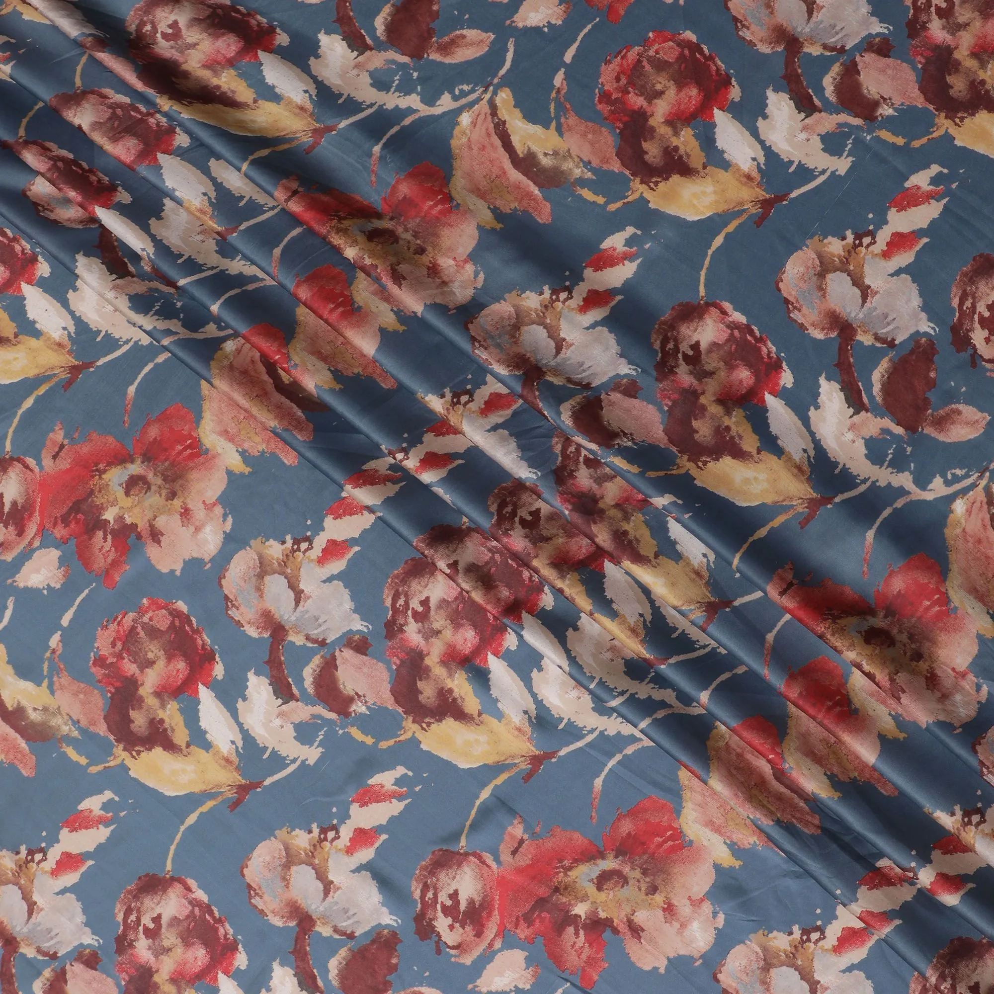 Autumnal Splendor Synthetic Modal Satin Fabric - Rustic Floral Print, 110cm - Shop Online-D17980