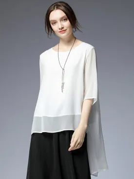 Black Chiffon Blouse with Lantern Sleeves