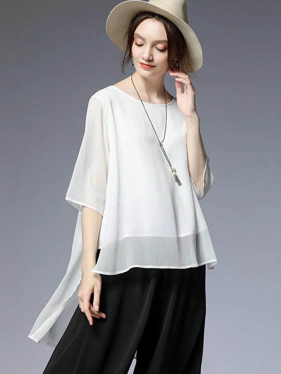 Black Chiffon Blouse with Lantern Sleeves