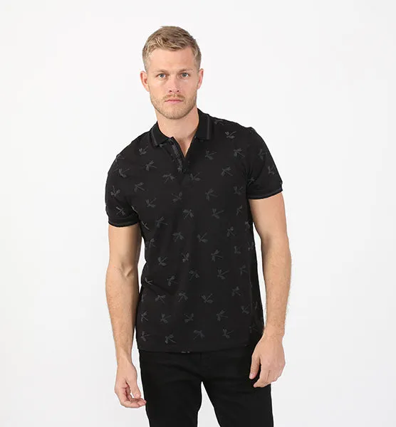 Black Dragonfly Flocking Polo