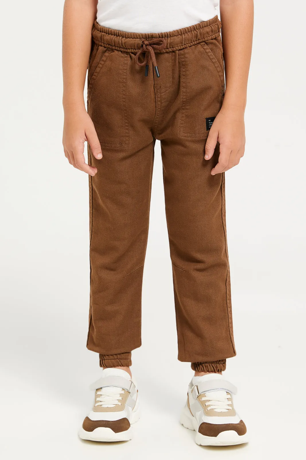 Boys Brown Knitted Denim Jogger