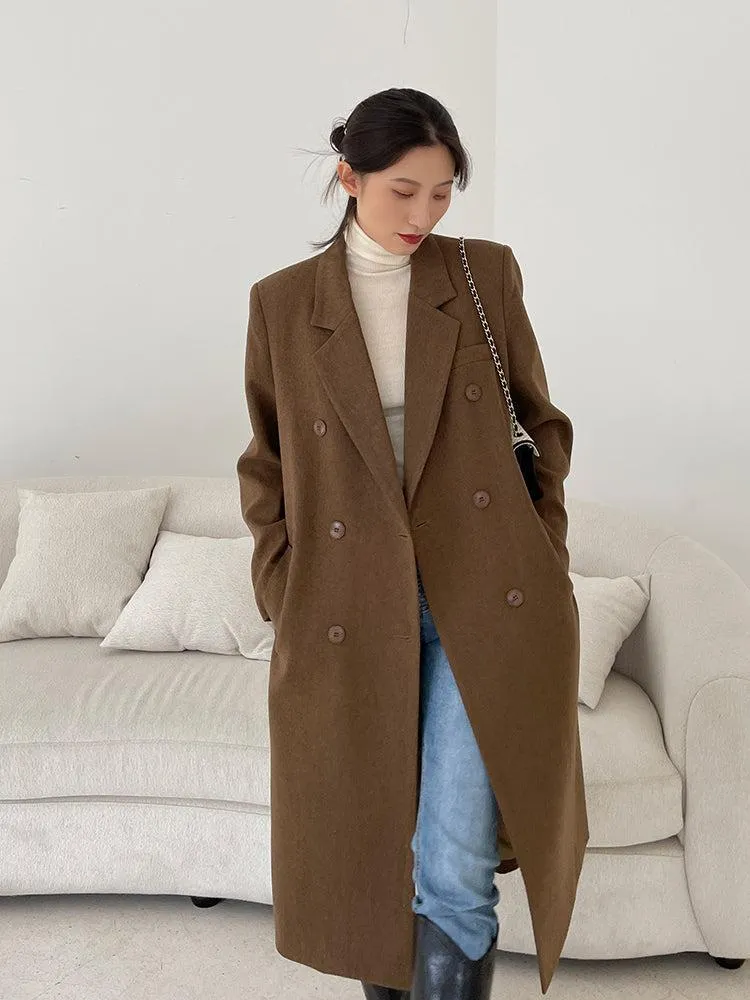 Brown Long Thicken Wool Overcoat