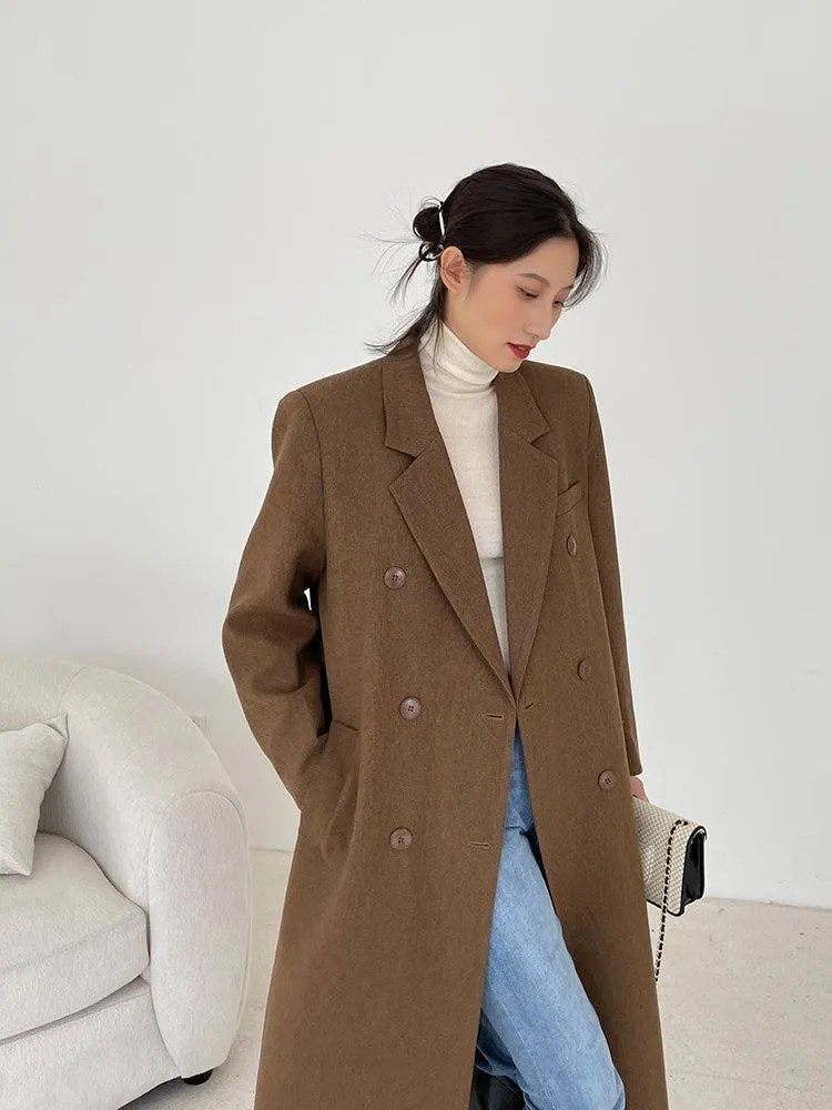 Brown Long Thicken Wool Overcoat