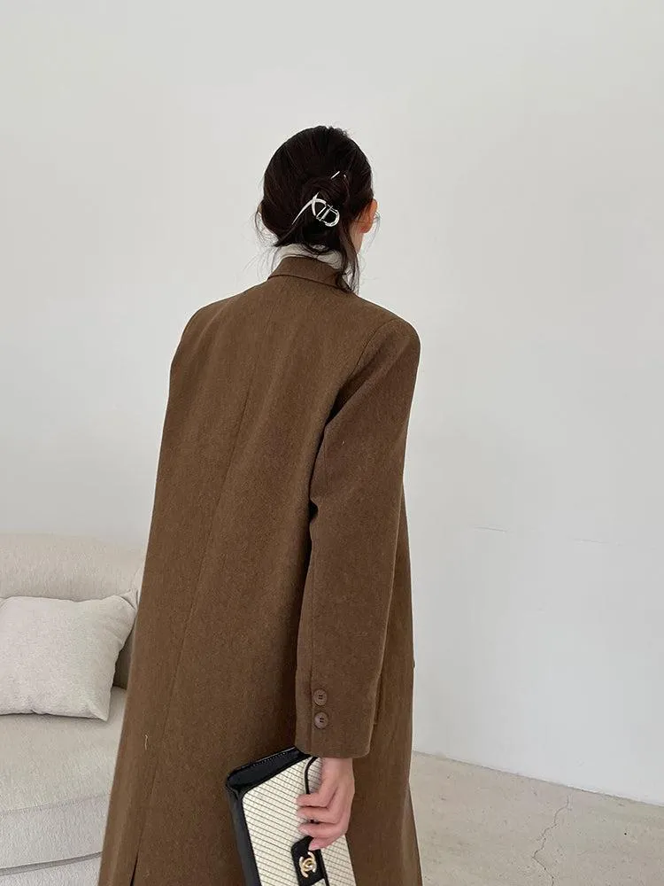 Brown Long Thicken Wool Overcoat