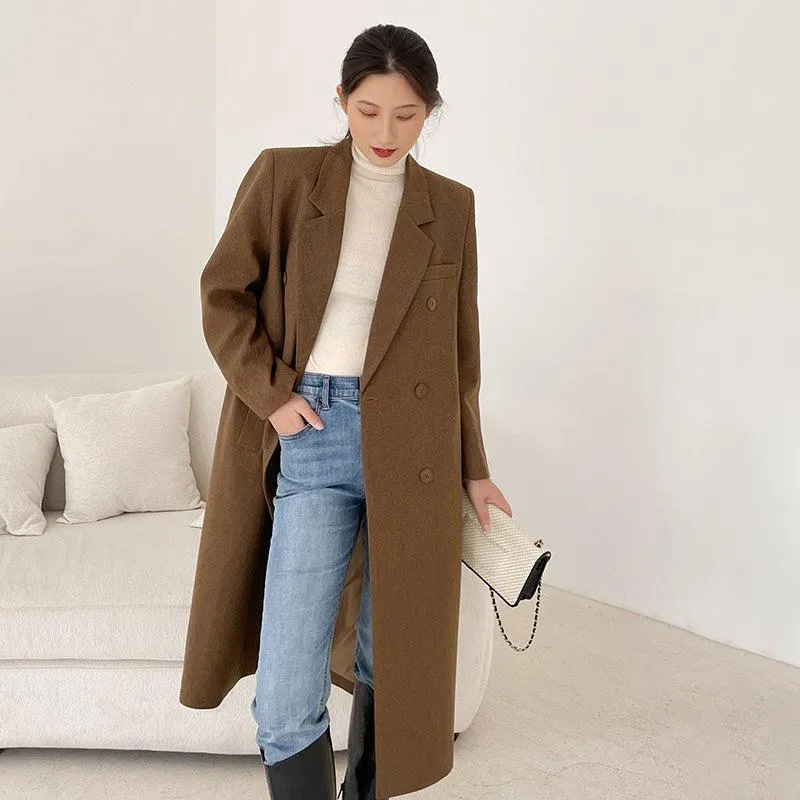 Brown Long Thicken Wool Overcoat