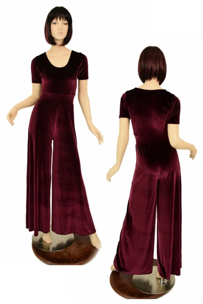 Burgundy Velvet Wide Leg Jumpsuit