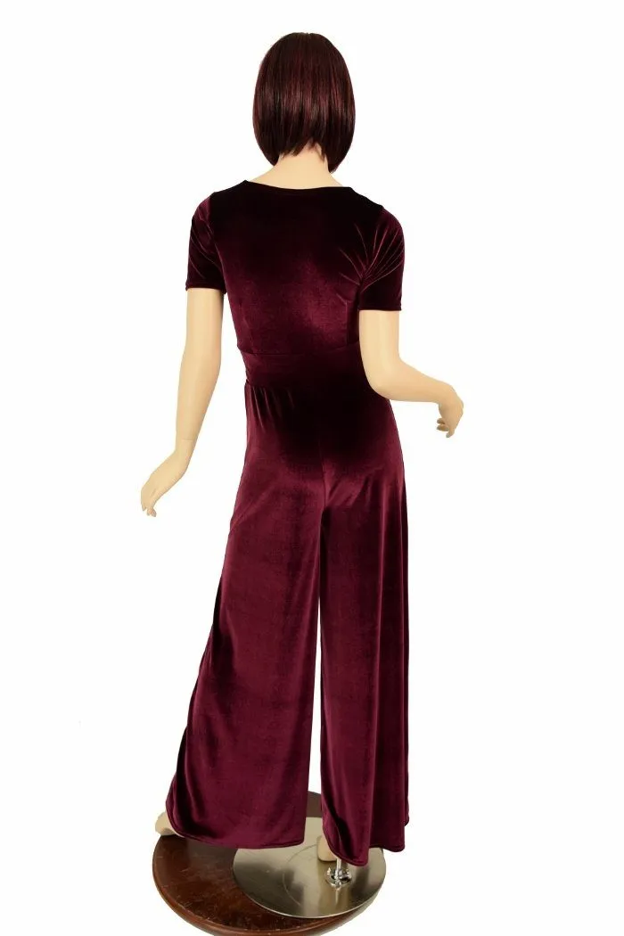 Burgundy Velvet Wide Leg Jumpsuit