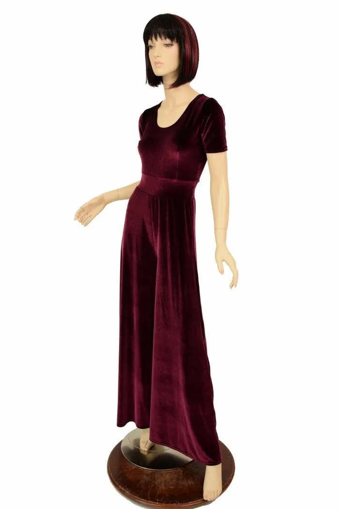 Burgundy Velvet Wide Leg Jumpsuit