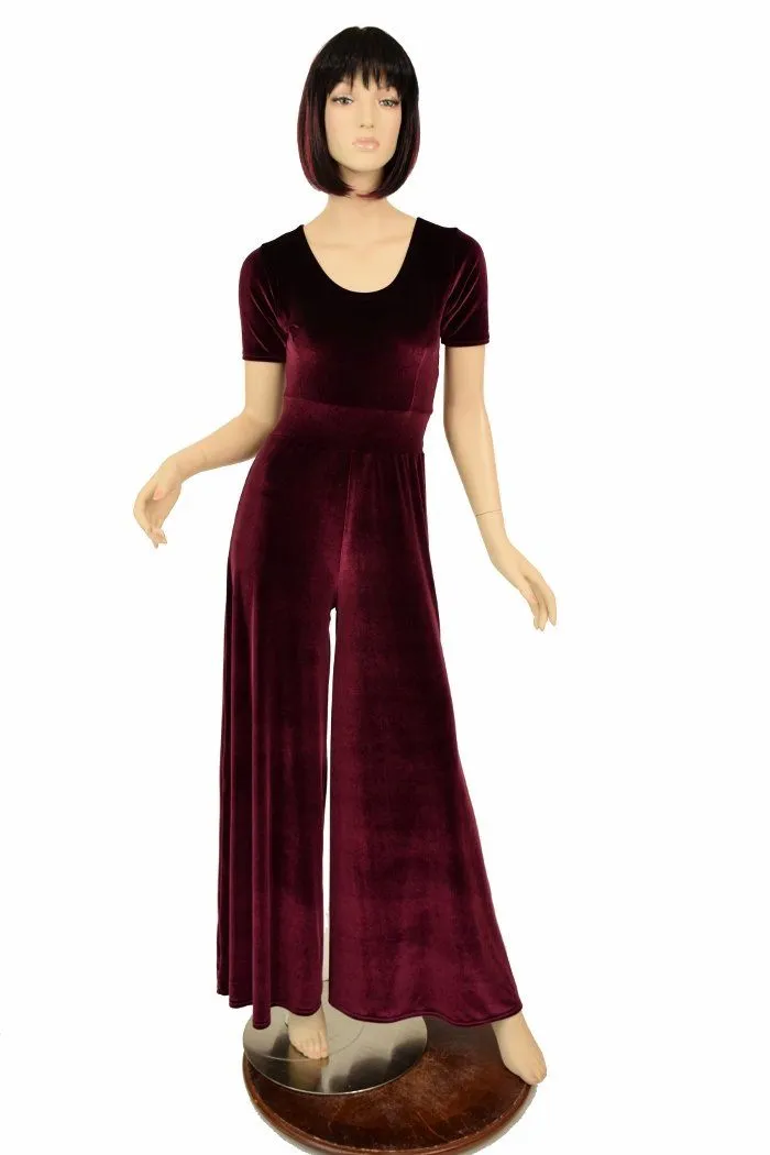 Burgundy Velvet Wide Leg Jumpsuit