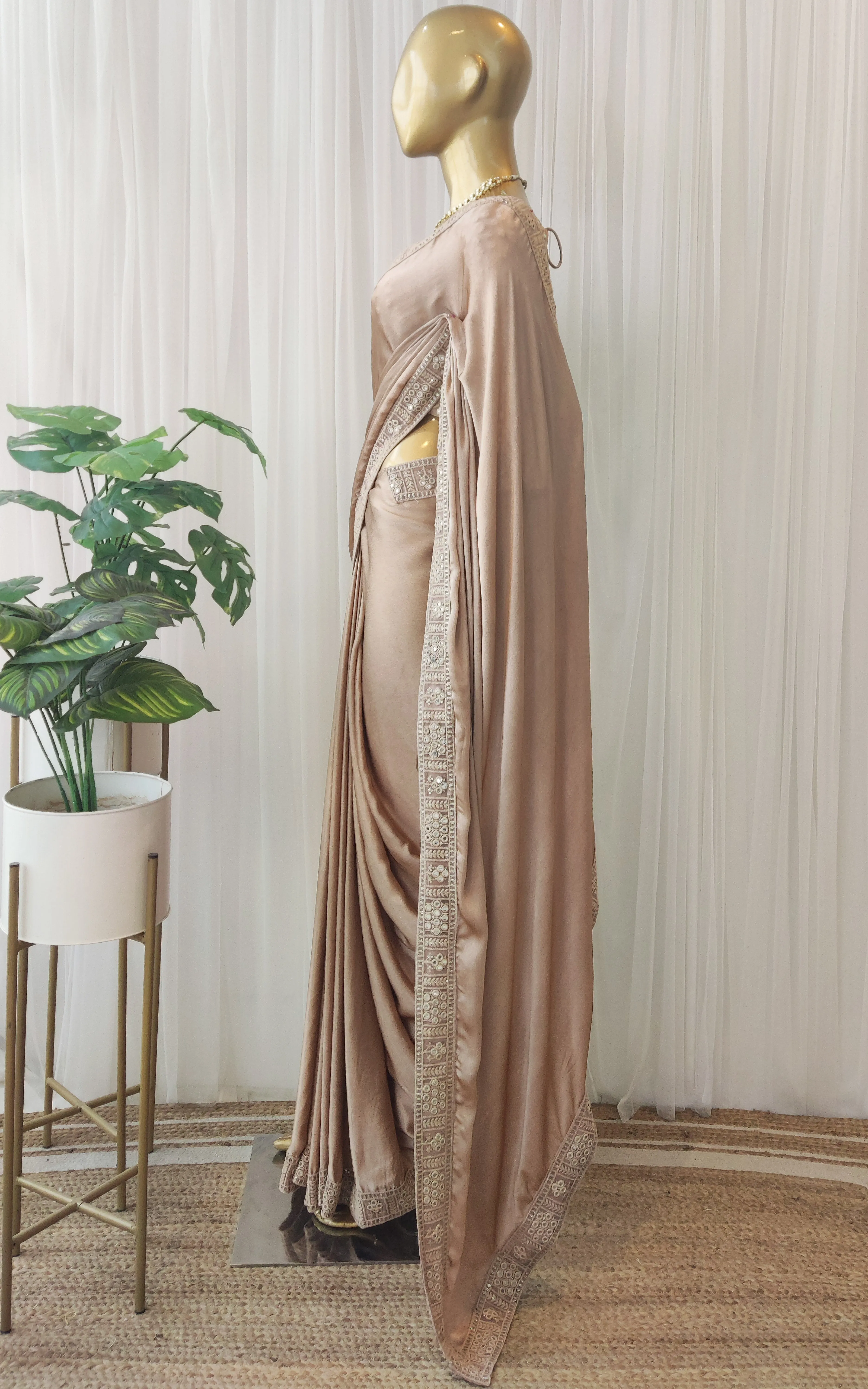 Chiffon Satin Saree with Mirrorwork  Blouse