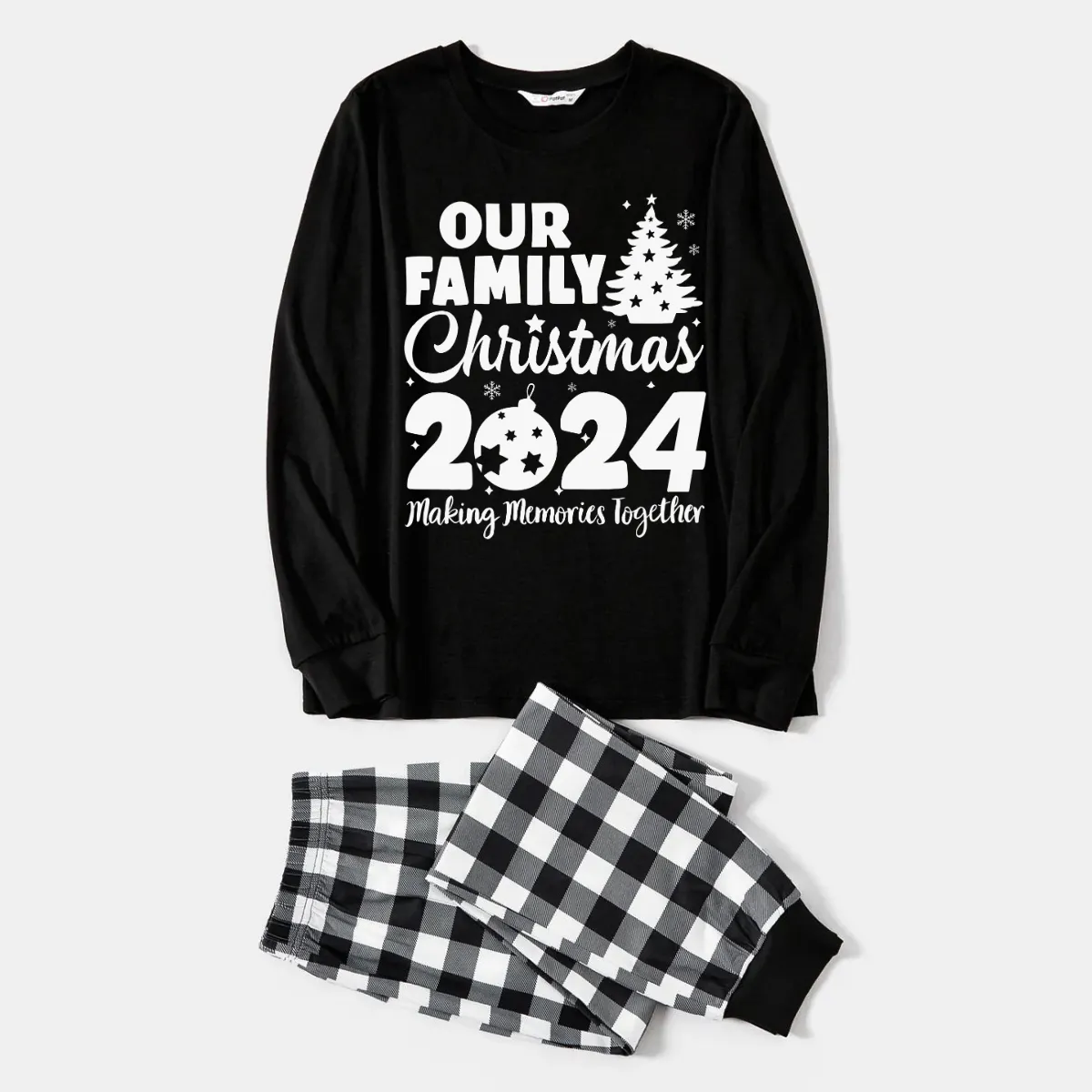 Christmas Family Christmas 2024 Letter Print Patterned Black & White Plaid Pajamas Set