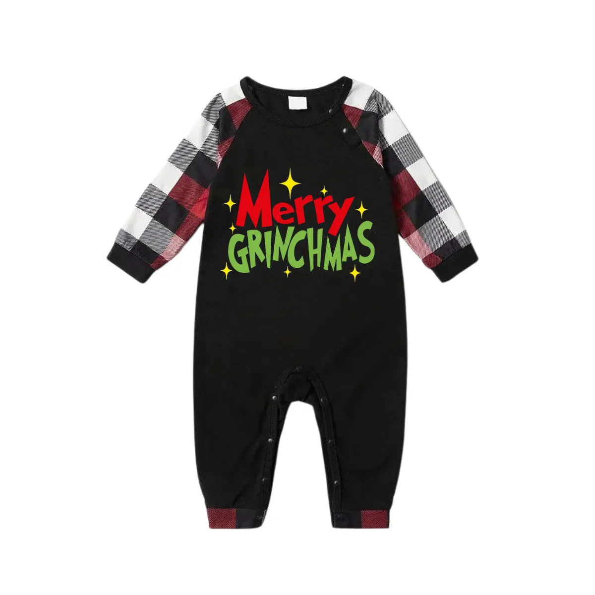 Christmas Text Prints Red & Black & Grey & White Plaid Family Matching Pajamas