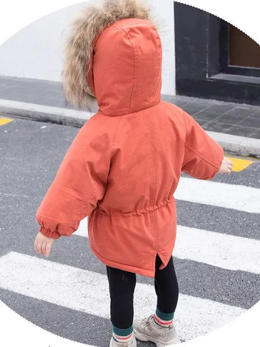 Cool Toddler Girls Faux Fur Trim Elastic Waist Parka Coat