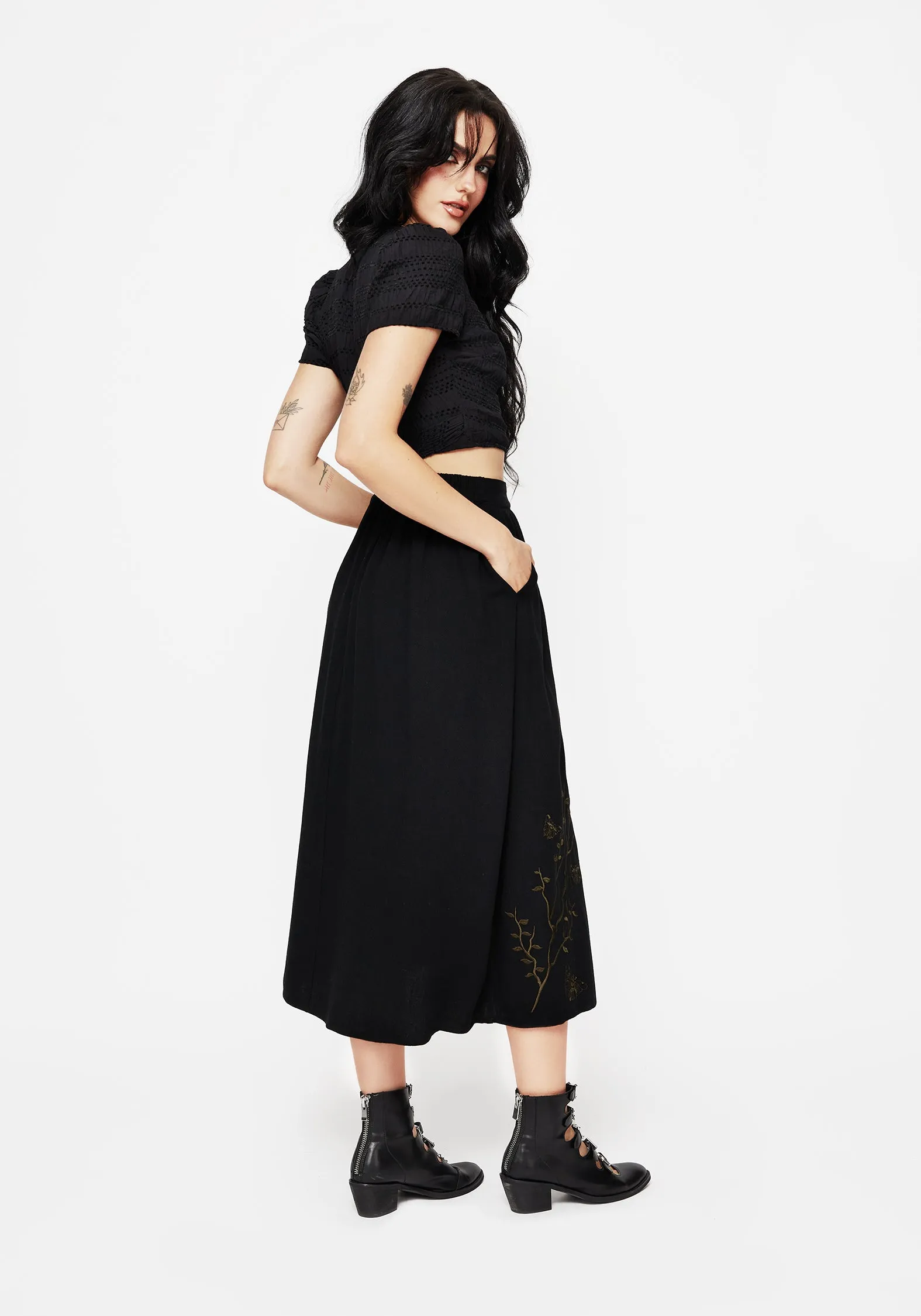 Cressida Moth Embroidered Midi Skirt