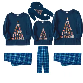 Cute Dog Printed Blue Long Sleeve Top With Blue Plaid Family Matching Pajamas