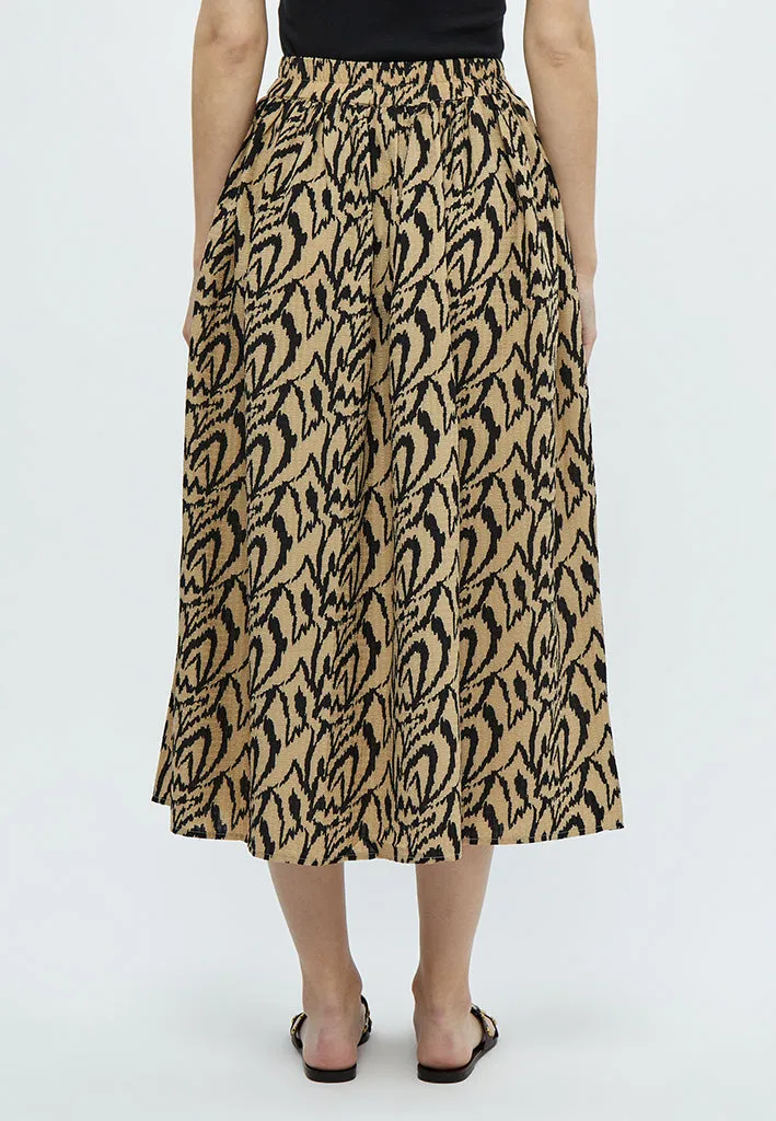 Daniela High Waist Midcalf Skirt - Cuban Sand Print