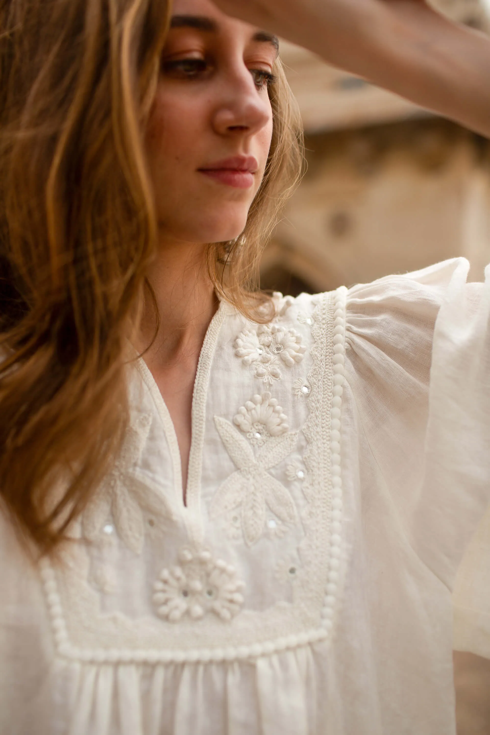 Dorra Embroidered Yoke Linen Tunic Simply White