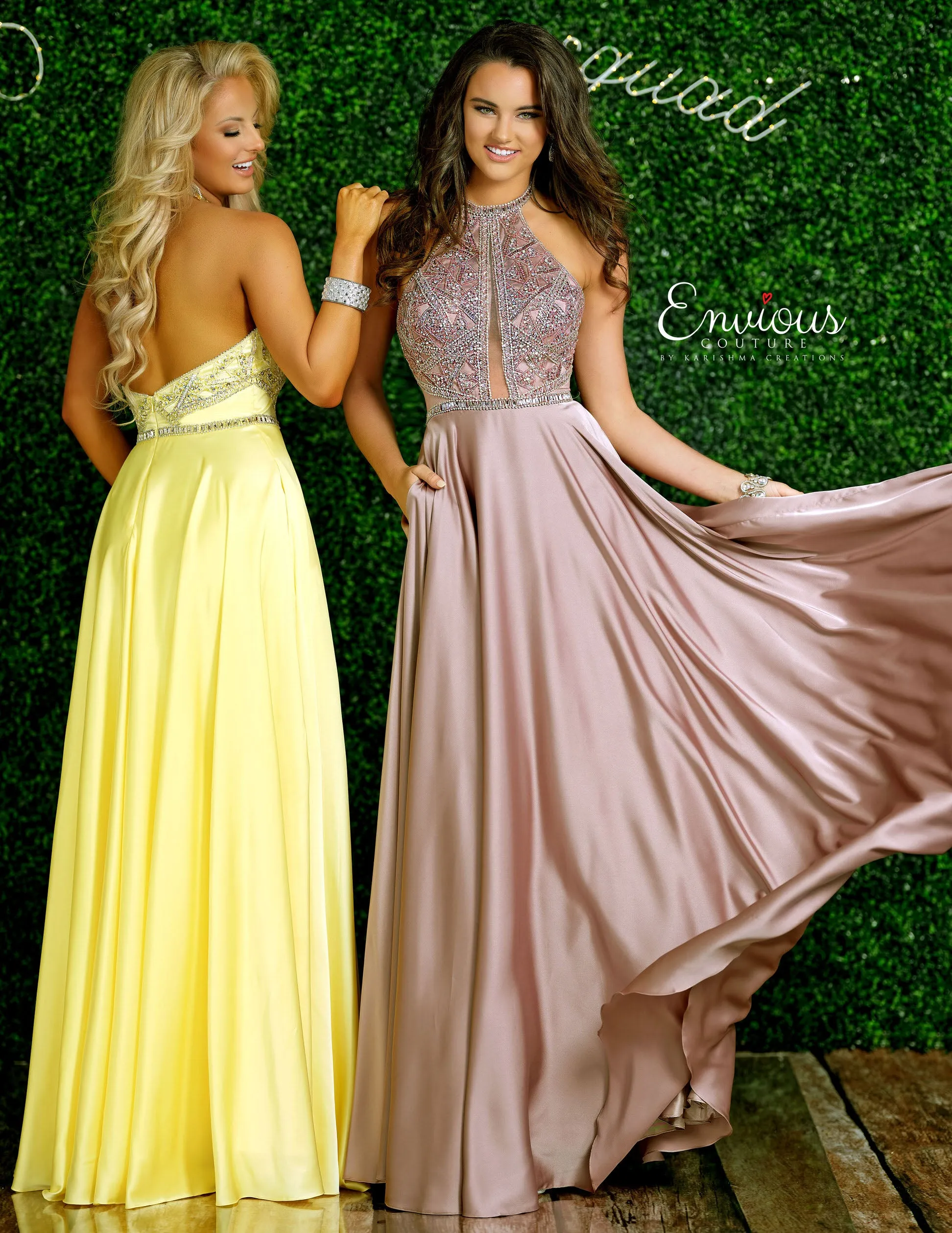 Envious Couture E1404 Size 2 Yellow Prom Dress Long Satin Embellished High-Neckline