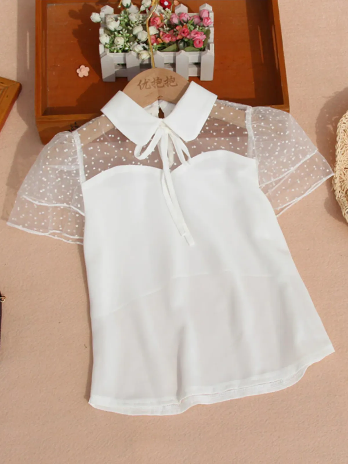 For Sweet Angels Swiss Dot Chiffon Blouse