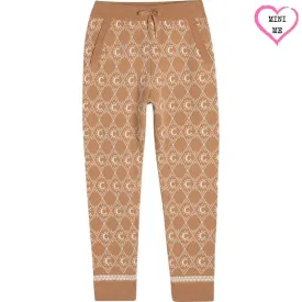 Girls Beige Knit Logo Joggers