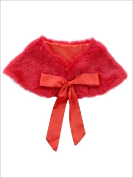 Girls Elegant Red Faux Fur Princess Bolero with Satin Bow