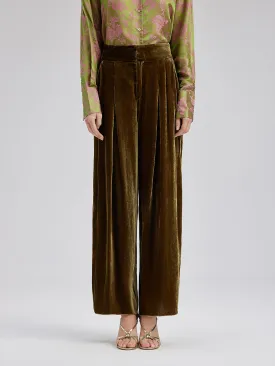 Gold Silk Velvet Wide-Leg Pants