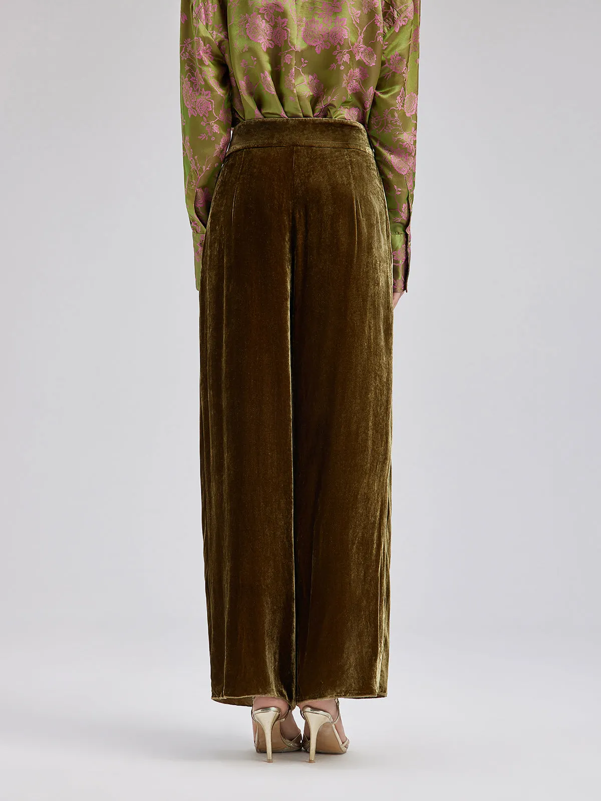 Gold Silk Velvet Wide-Leg Pants