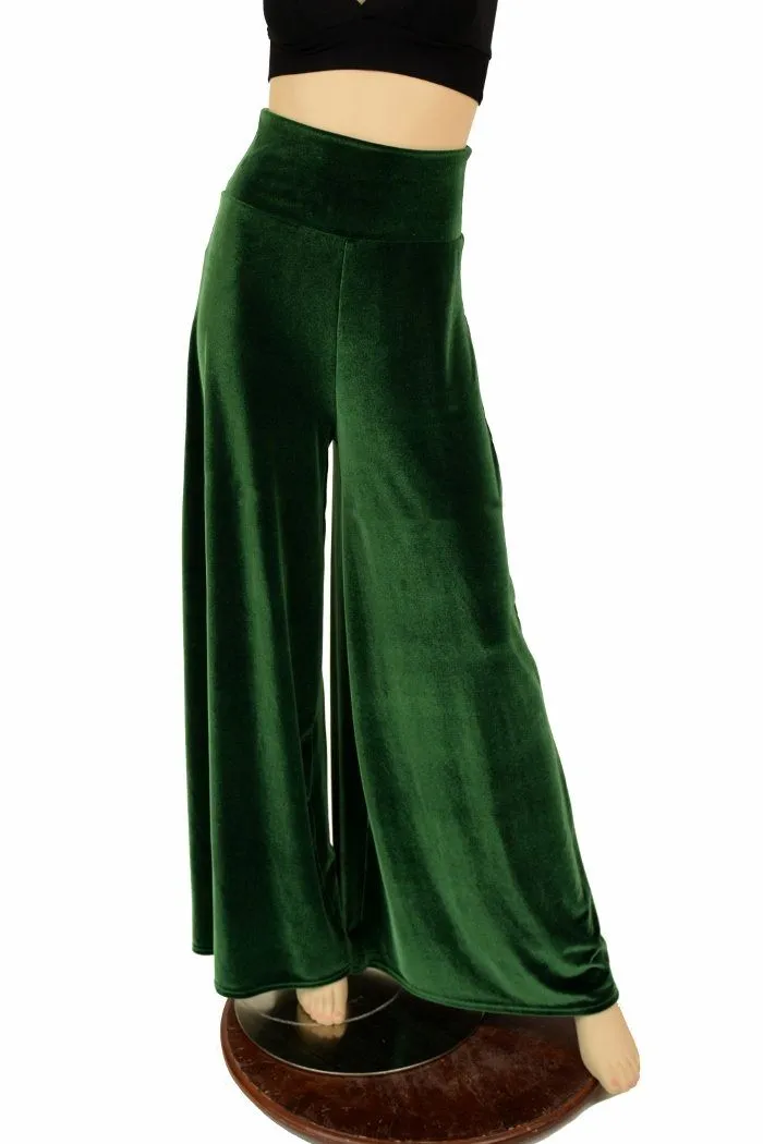 Green Velvet Wide Leg Pants