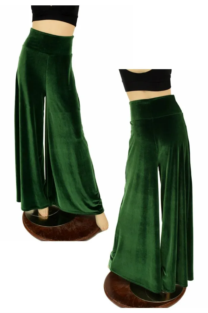 Green Velvet Wide Leg Pants