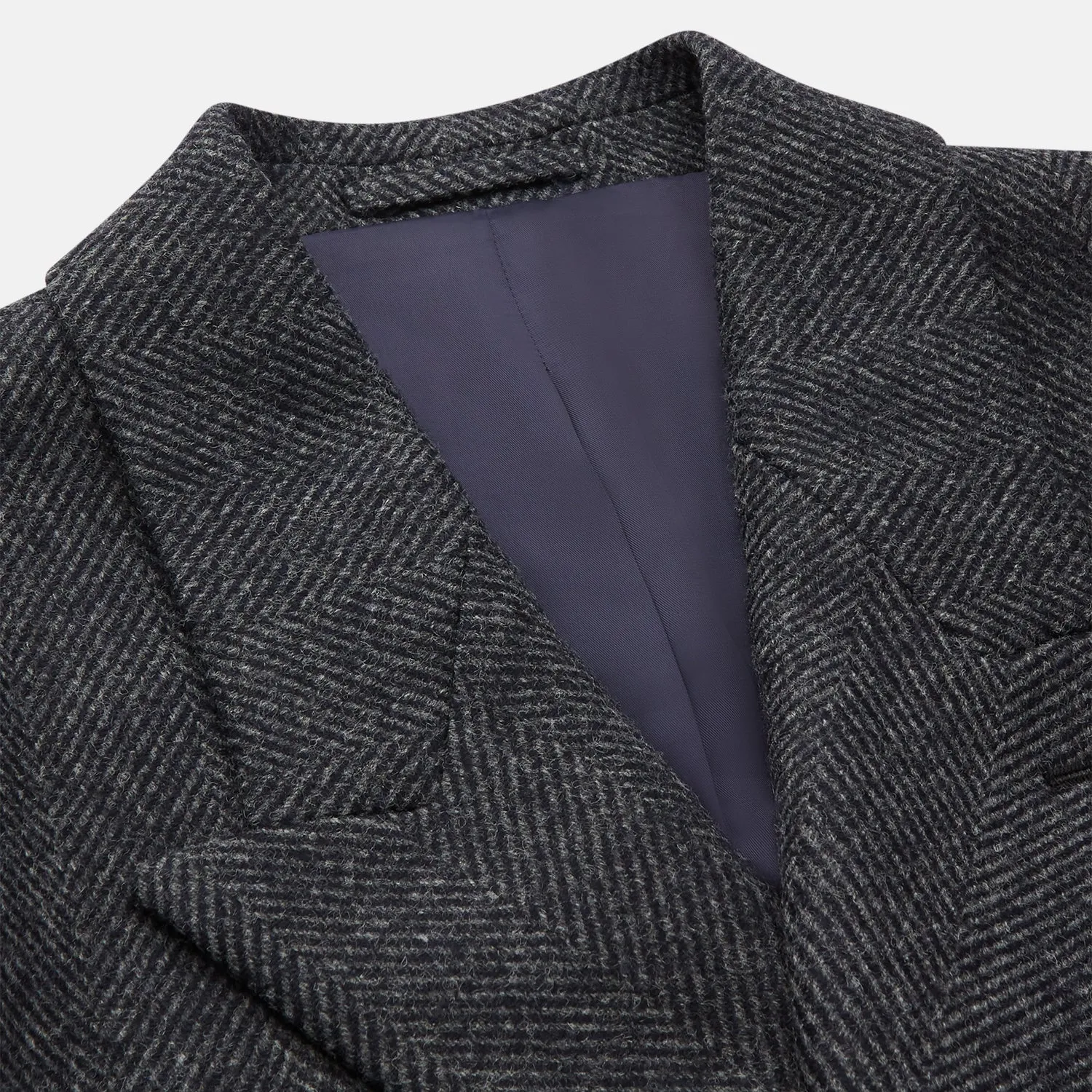 Grey Herringbone Wool Double Breasted Highgrove Overcoat