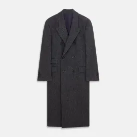 Grey Herringbone Wool Double Breasted Highgrove Overcoat