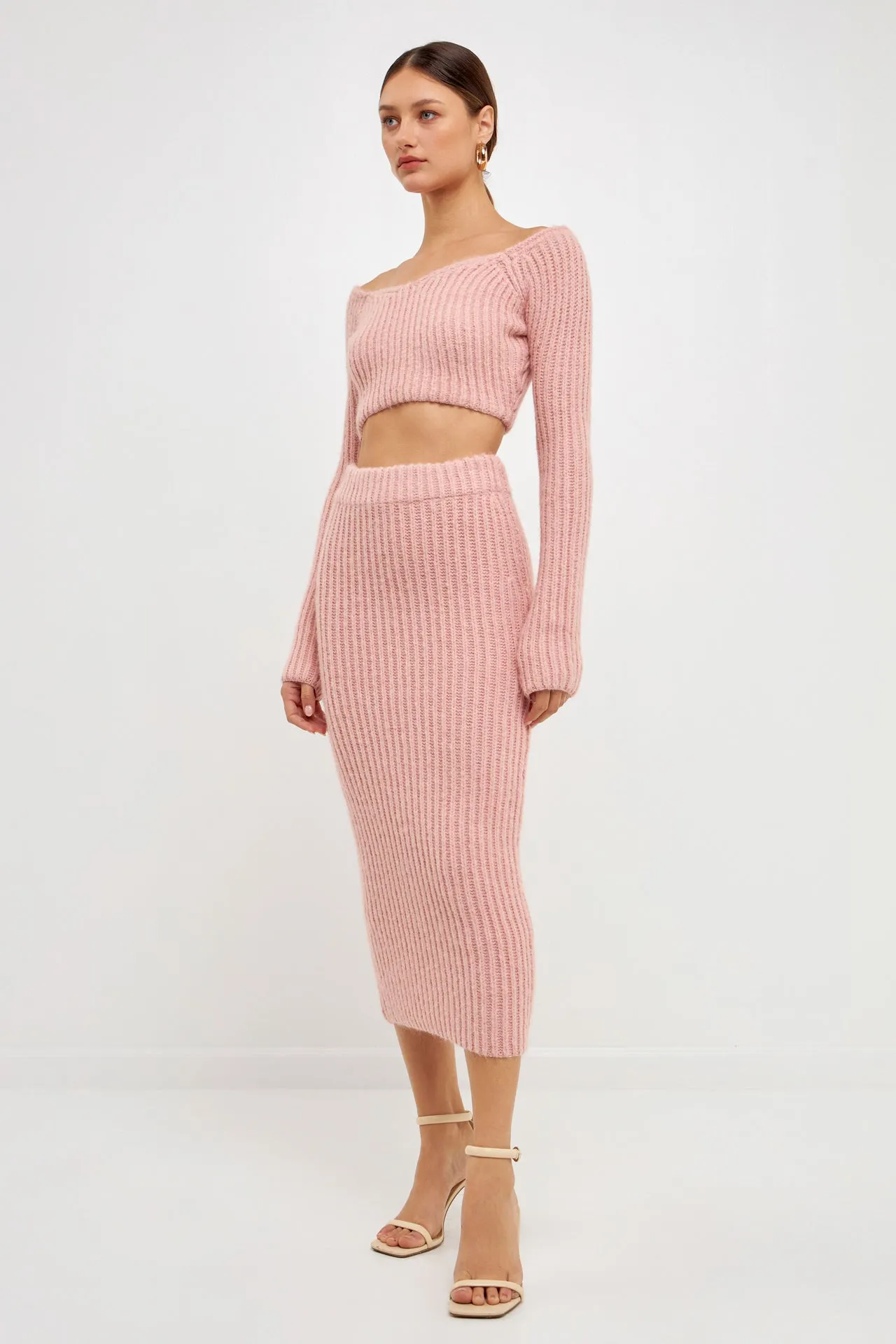 High-Waisted Knit Midi Skirt