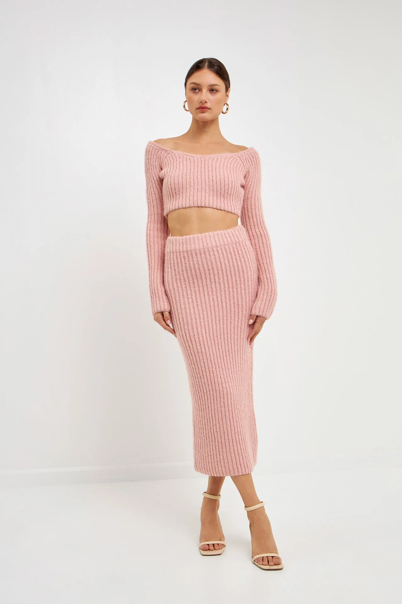 High-Waisted Knit Midi Skirt