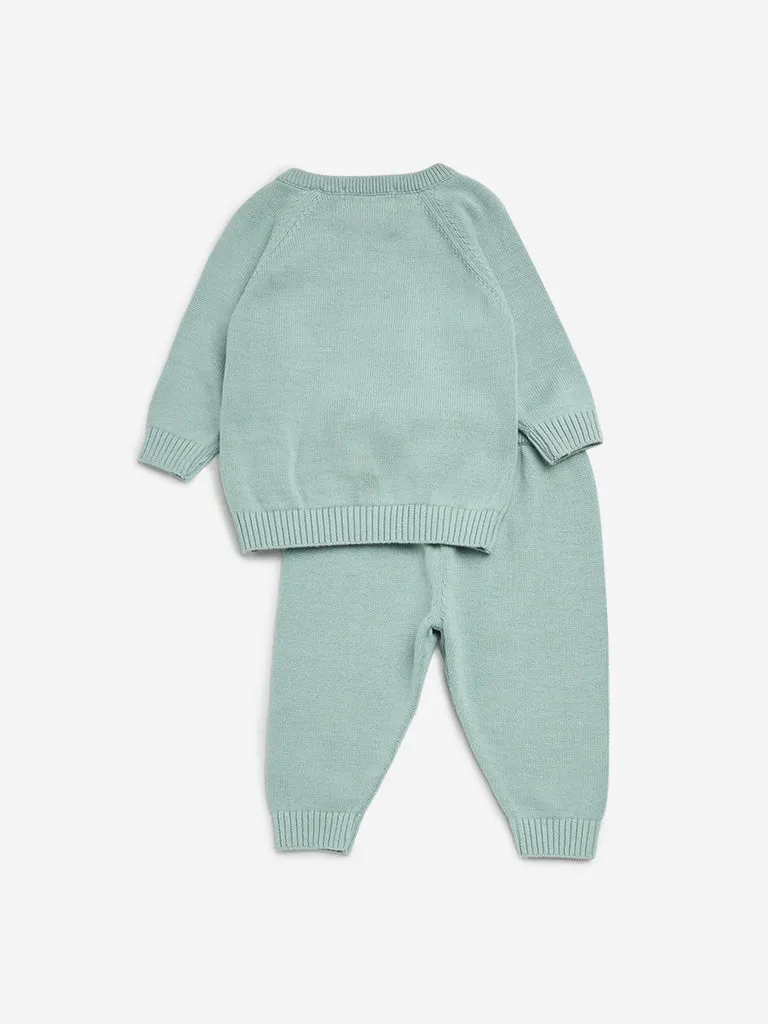 HOP Baby Mint Animal Design Cotton Sweater with Joggers Set