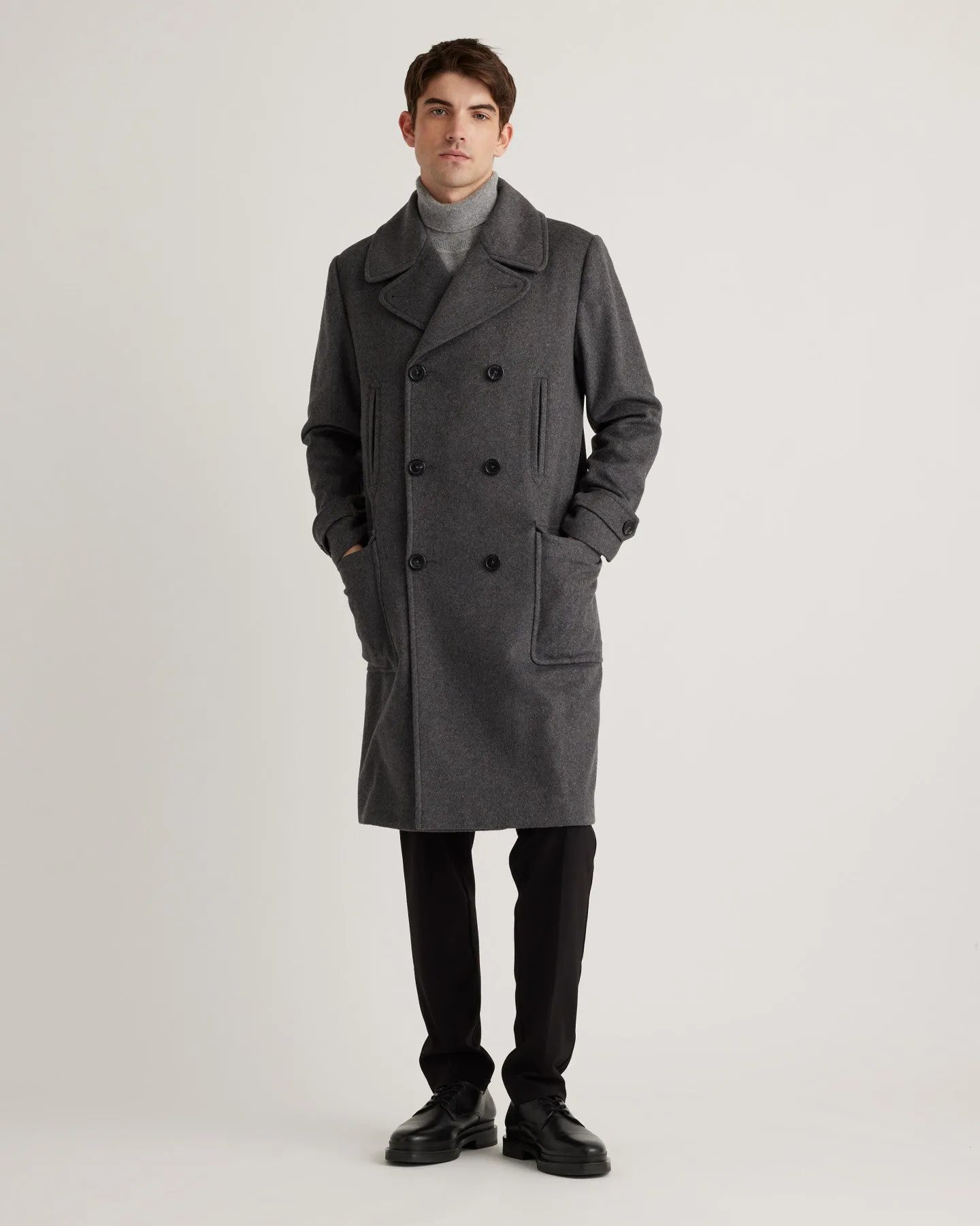 Italian Wool Double-Breasted Officer Topcoat