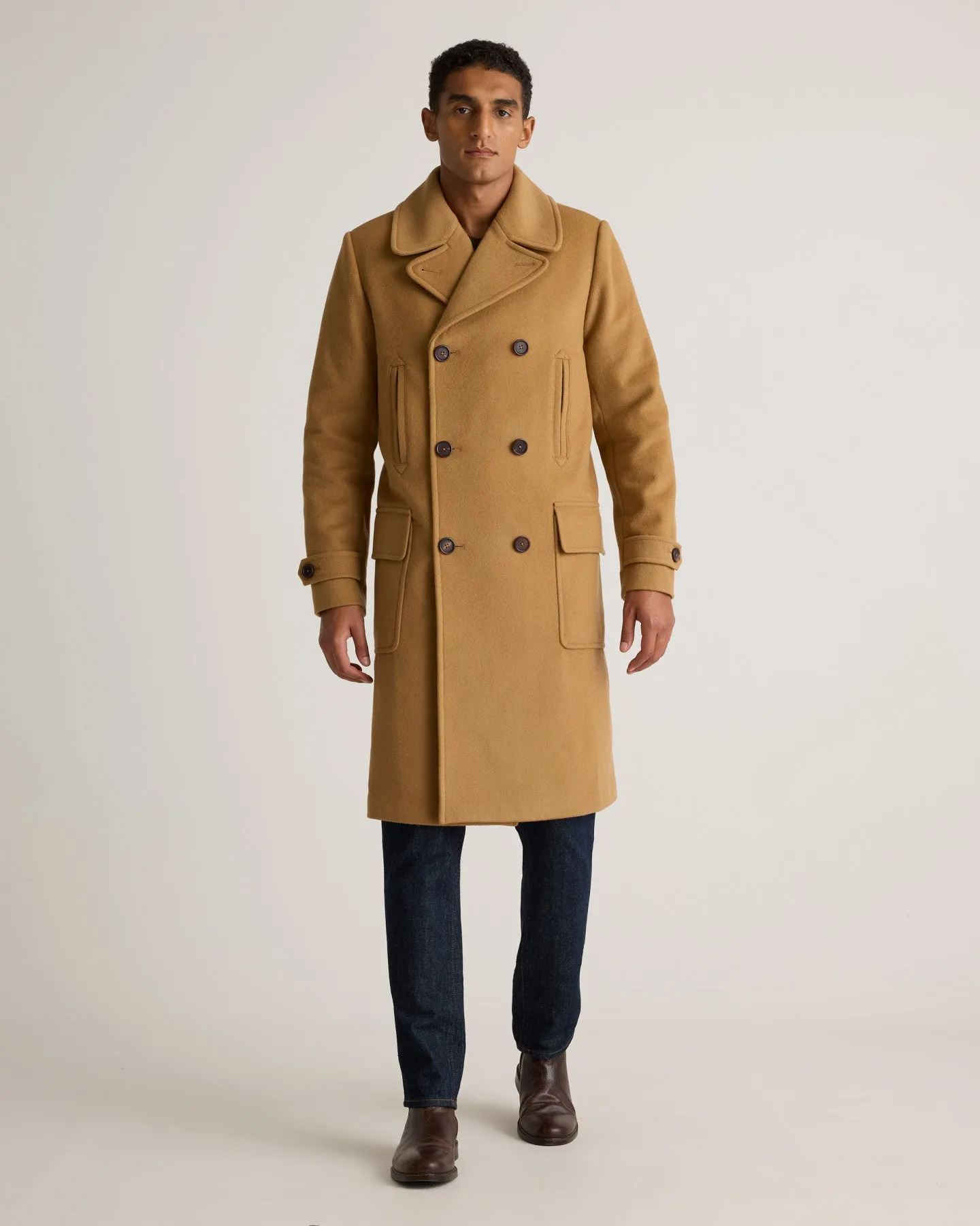 Italian Wool Double-Breasted Officer Topcoat