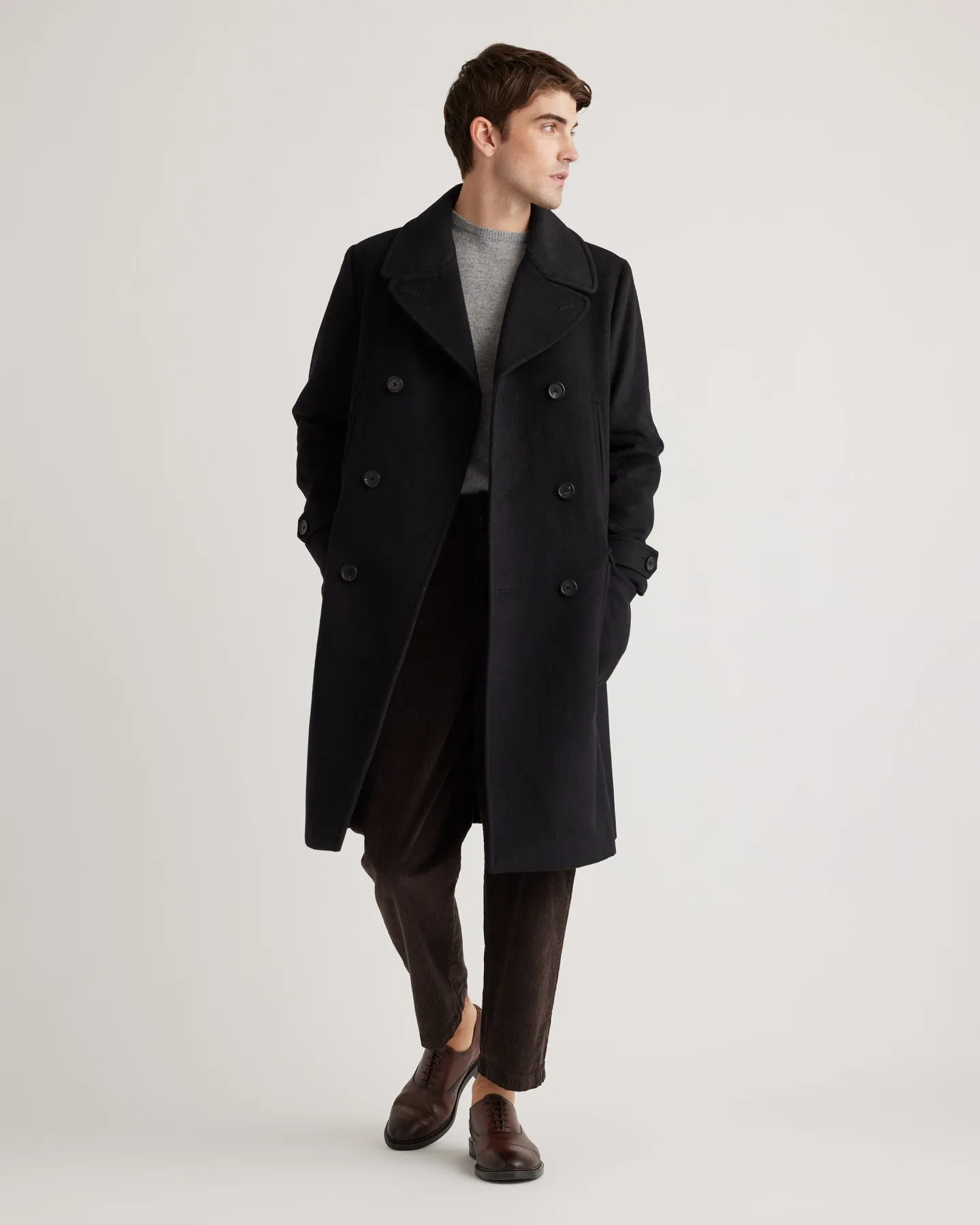 Italian Wool Double-Breasted Officer Topcoat