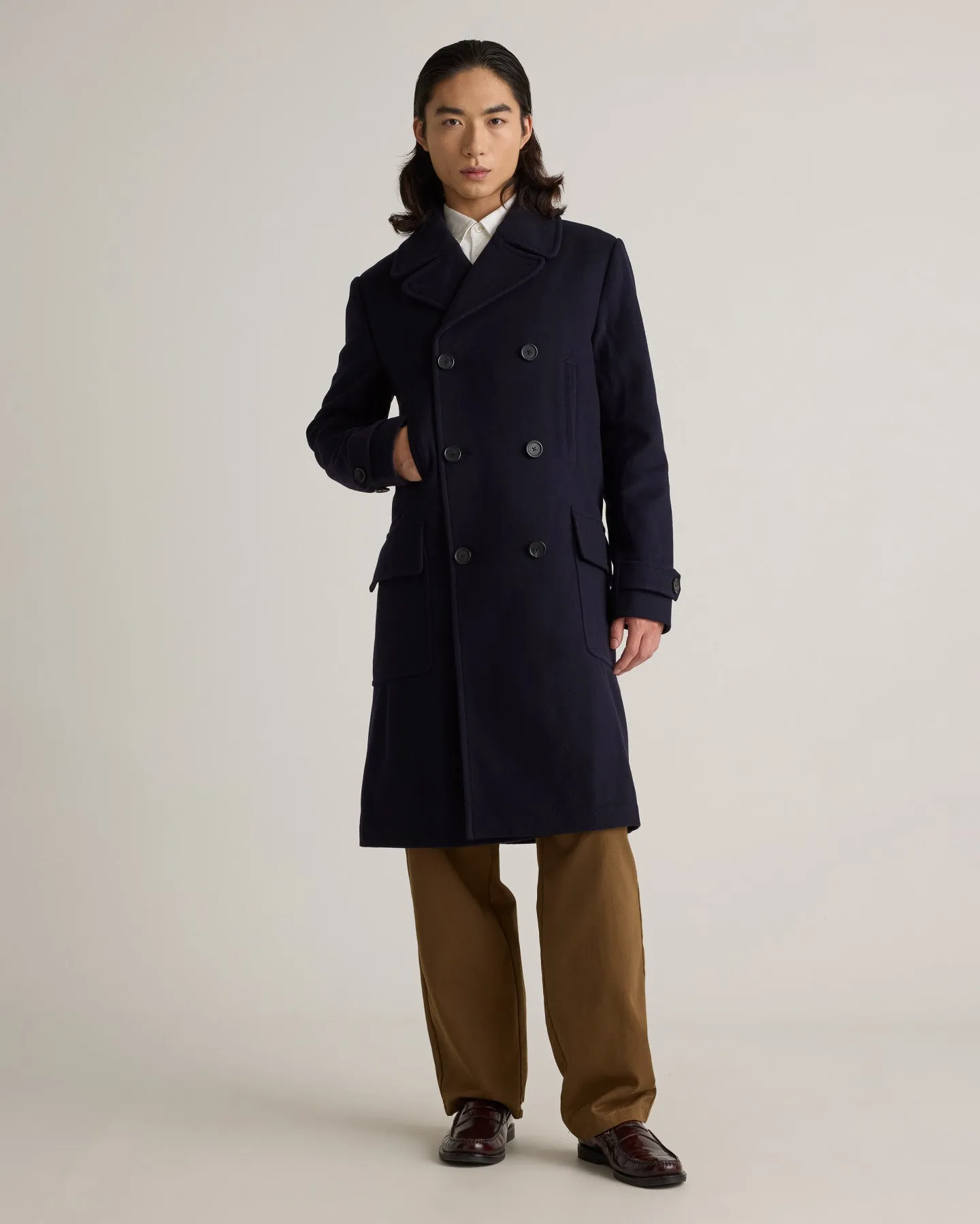 Italian Wool Double-Breasted Officer Topcoat