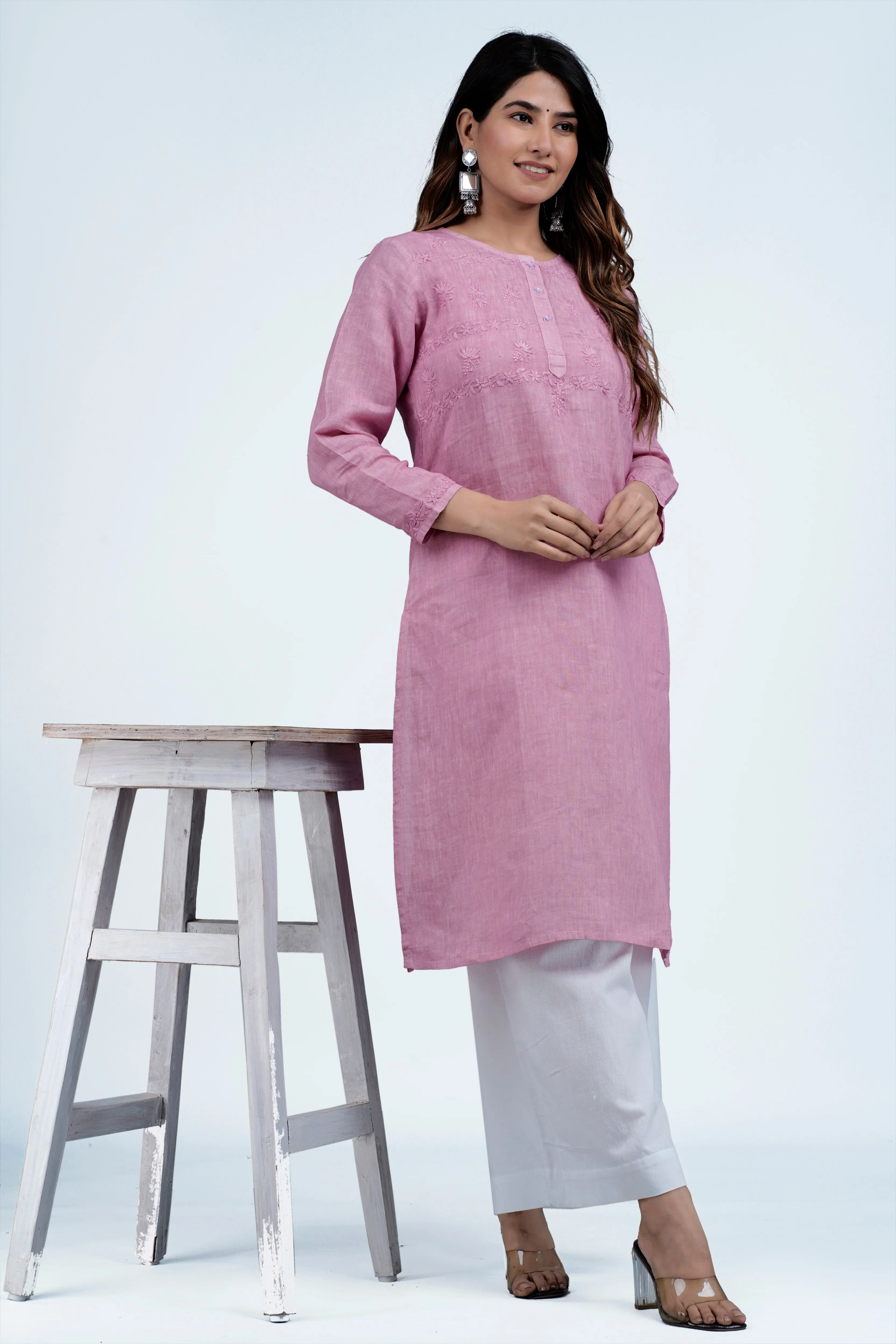 JAYA Linen-Cotton Hand Embroidered Tunic Kurti: Made to Order/Customizable