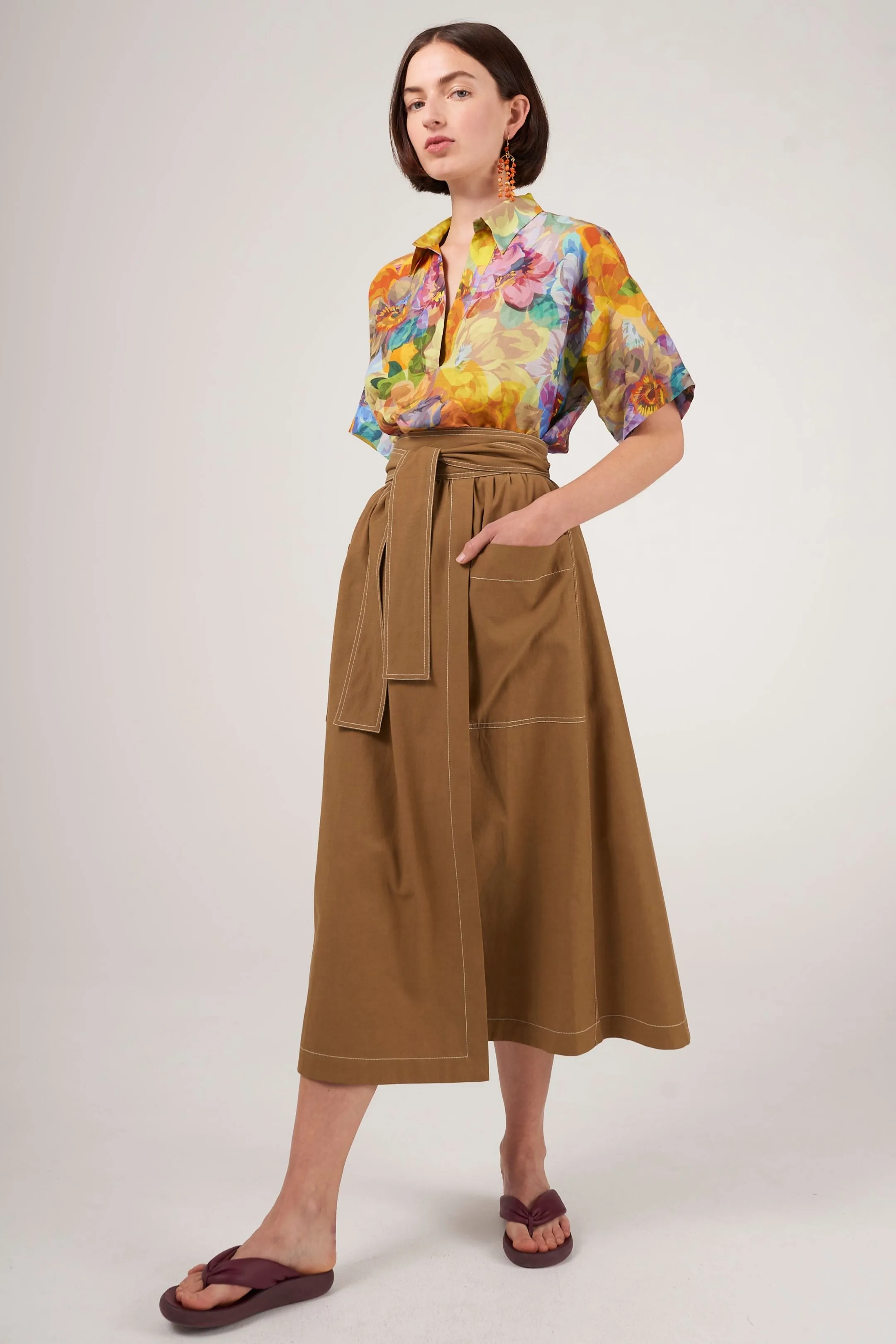 Khaki Twill Wrap Skirt