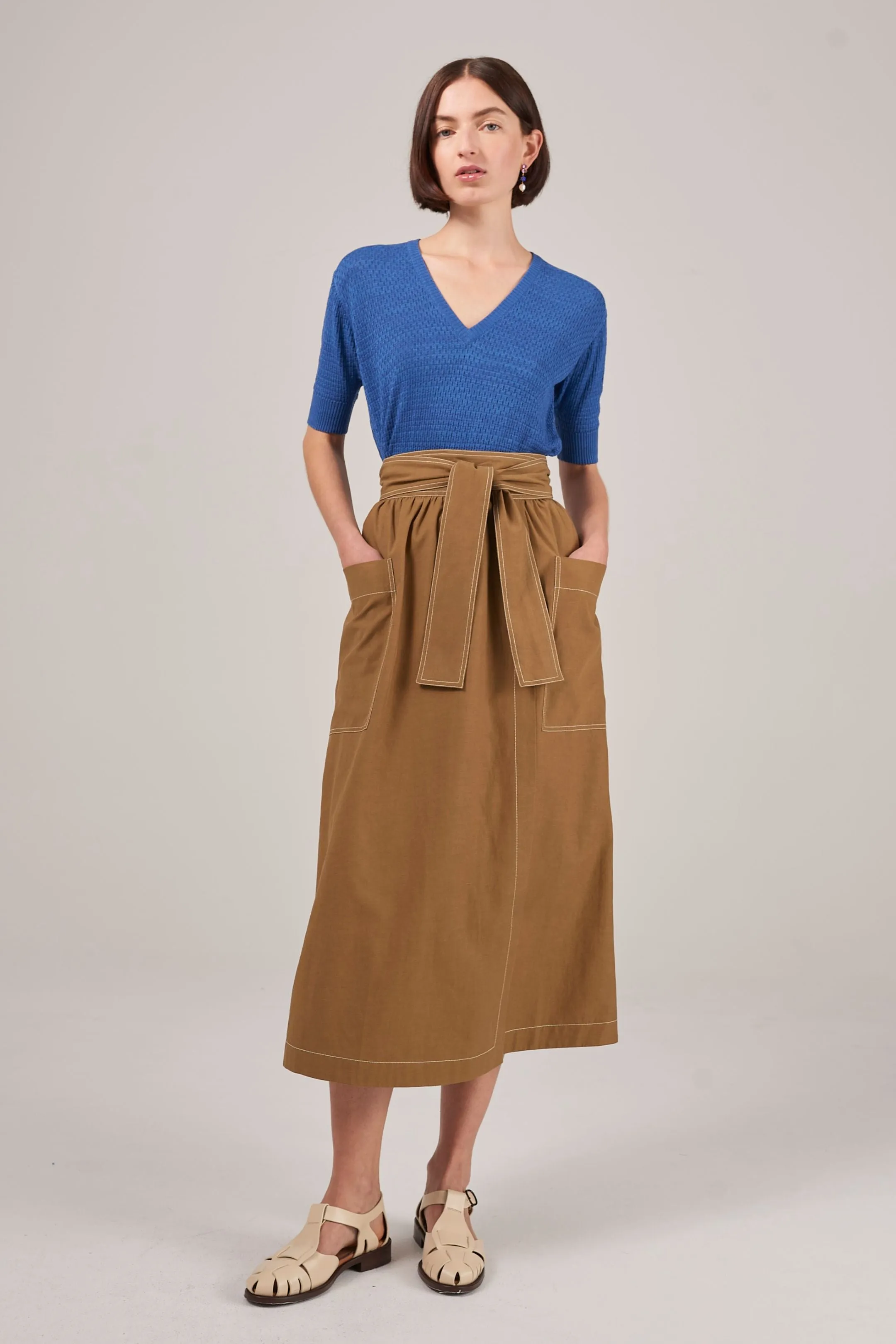 Khaki Twill Wrap Skirt