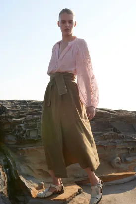 Khaki Twill Wrap Skirt